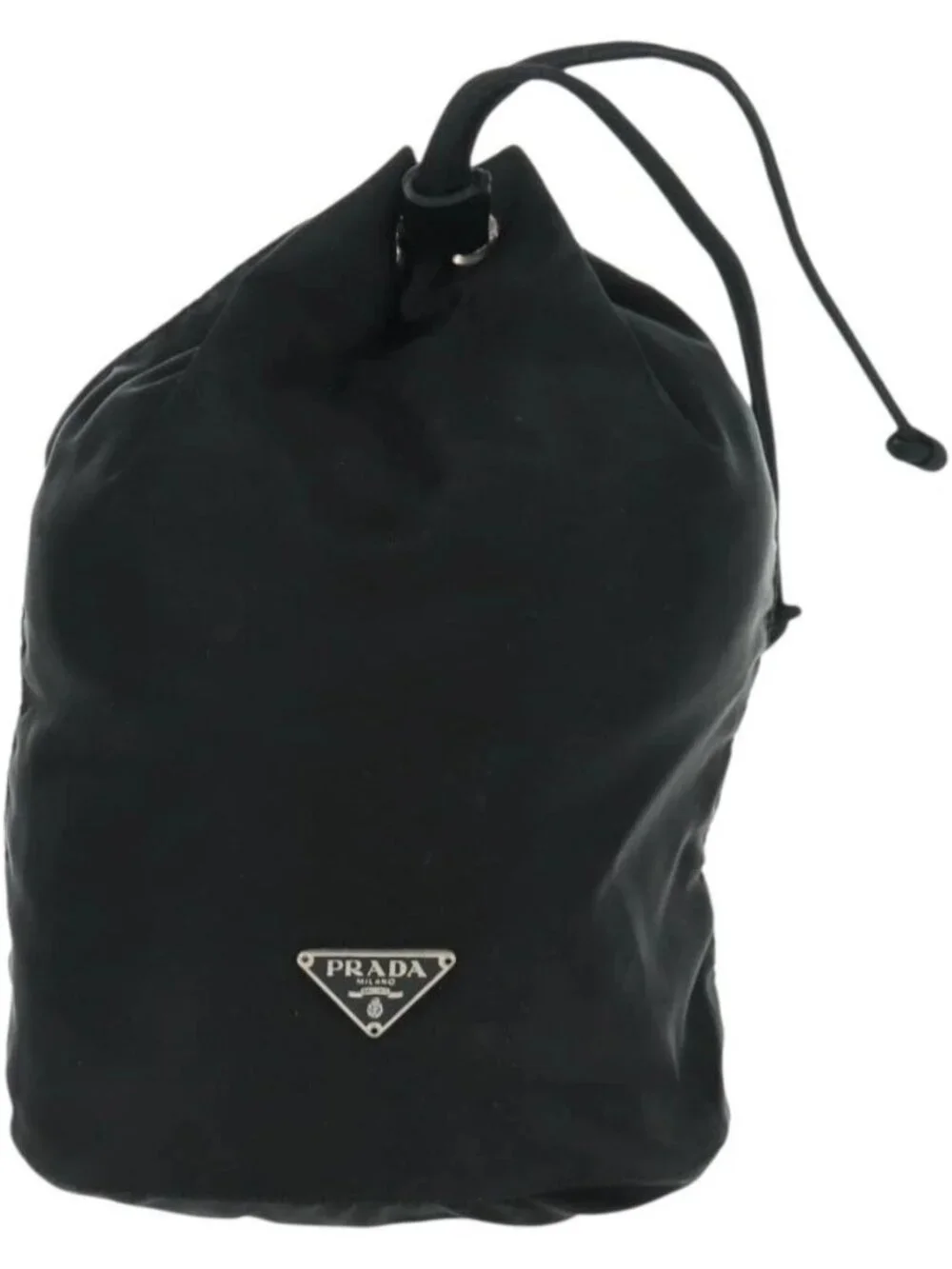 PRADA Drawstring Pouch Nylon Black Silver Auth 168451V